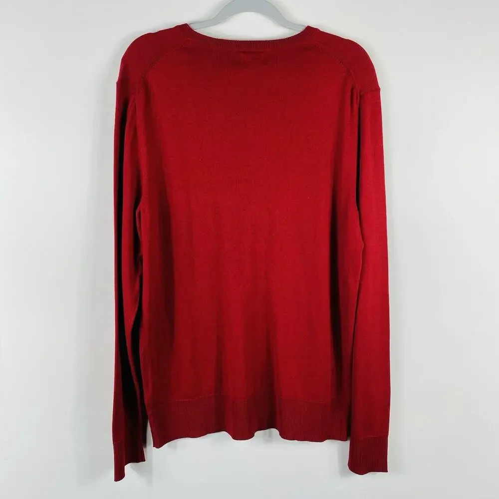 Old Navy Sweater Men's Large Red Everyday V-Neck Cotton Blend Pullover